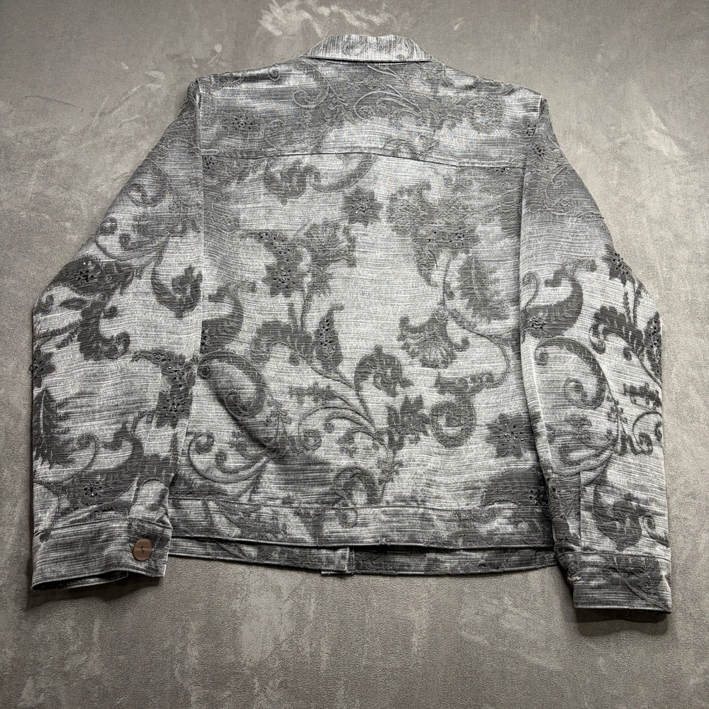 Coldwater Creek Button Jacket Women L Gray Floral Paisley Beaded Velvet Tapestry - Picture 3 of 9